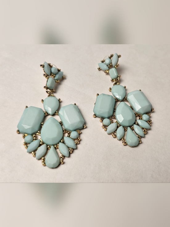 Jewelry - Dangle Earrings ■□ Gold Toned □■ Studded Blue Gem Stones